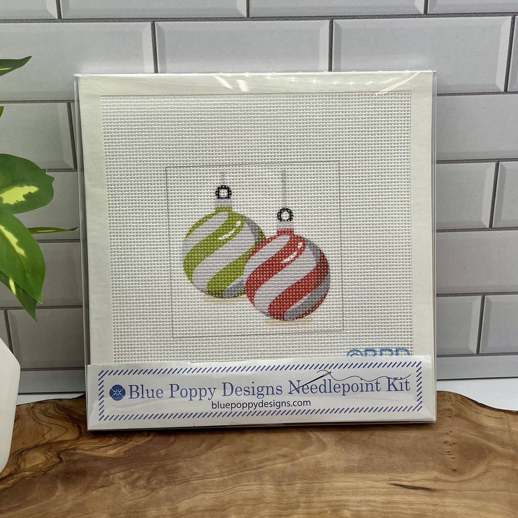 Red and Green Striped Ornaments Needlepoint Design
