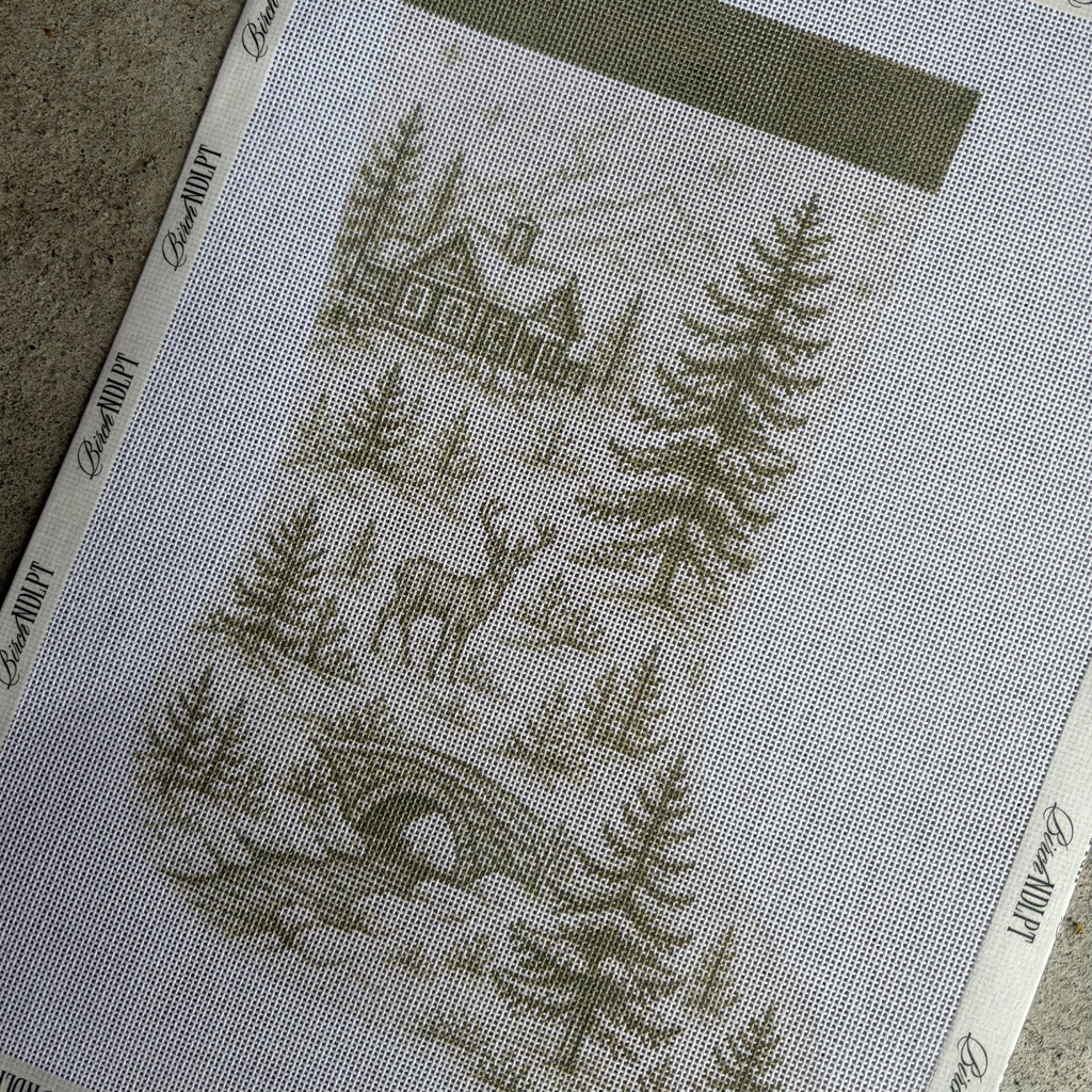 Green Toile Christmas Stocking 13 Mesh Needlepoint