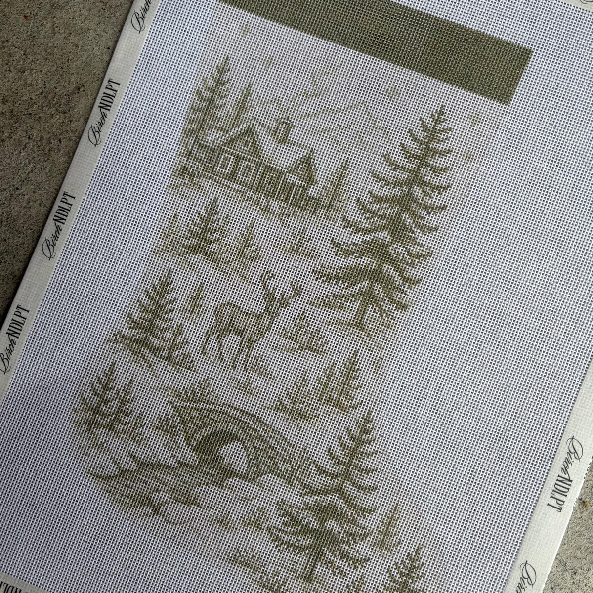 Green Toile Christmas Stocking 13 Mesh Needlepoint
