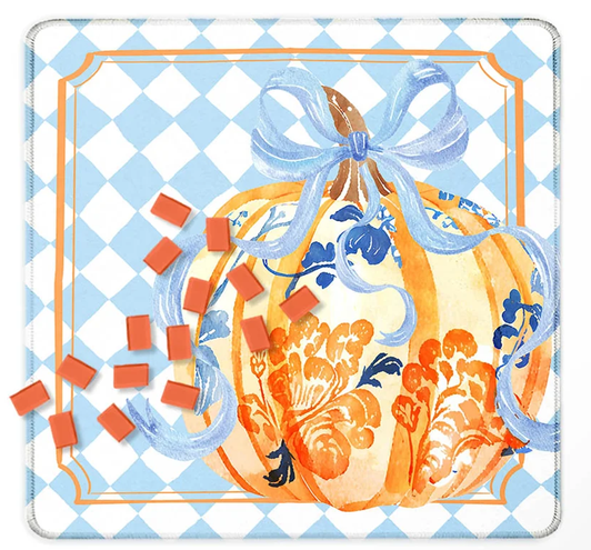 Festive Baby Blue Fall Pumpkin 31.5" Mahjong Mats with mat bag Premium 3mm Neoprene