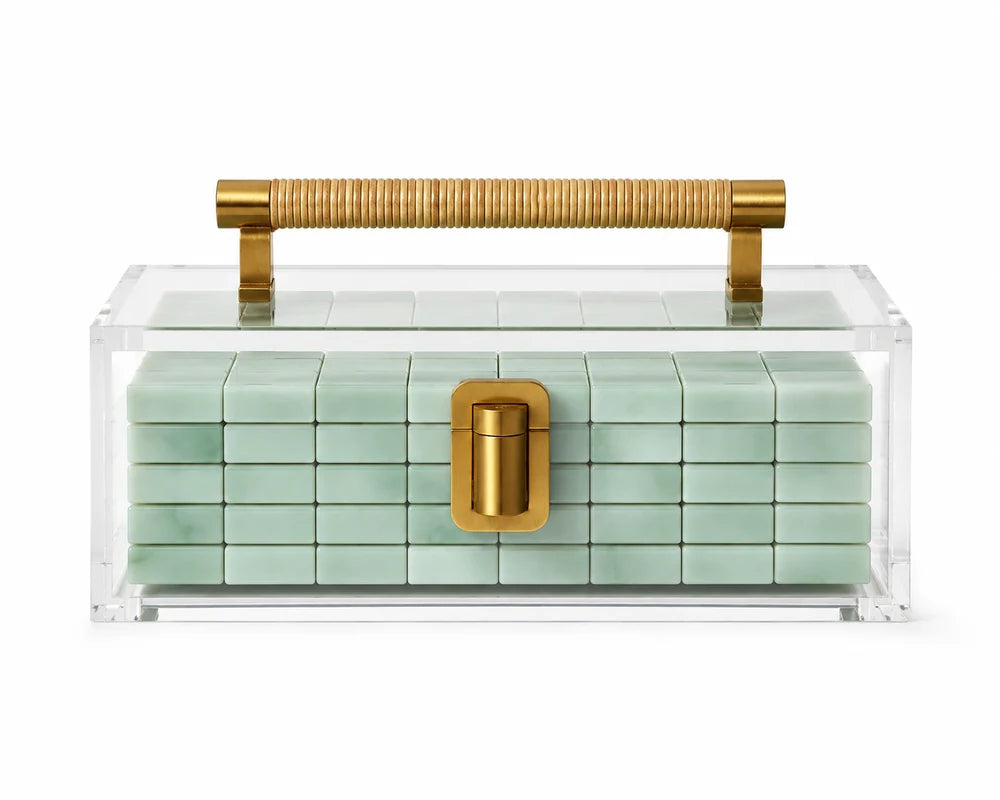 Tala- Royal Palm - Mahjong Tile Display Case - Brass & Raffia PREORDER SHIPS Oct 2026