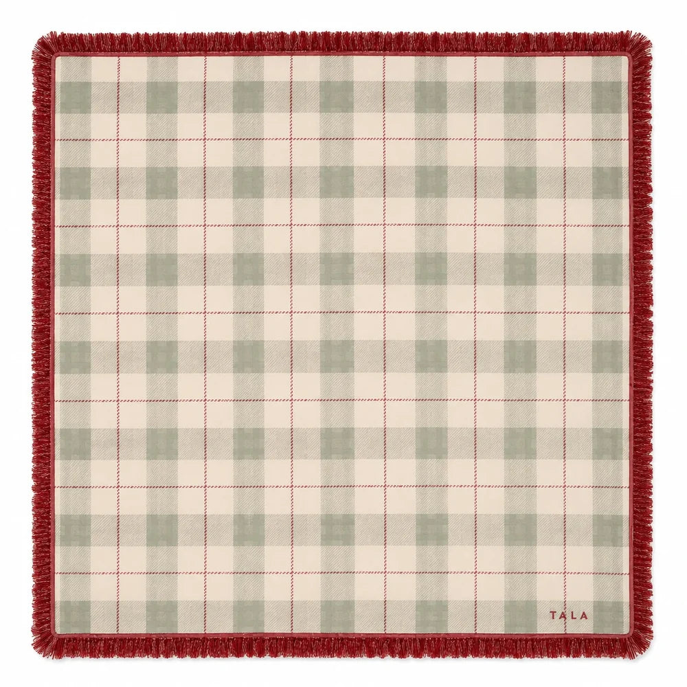 Tala- The Carlyle Mahjong Mat - Holiday Plaid with Red Fringe