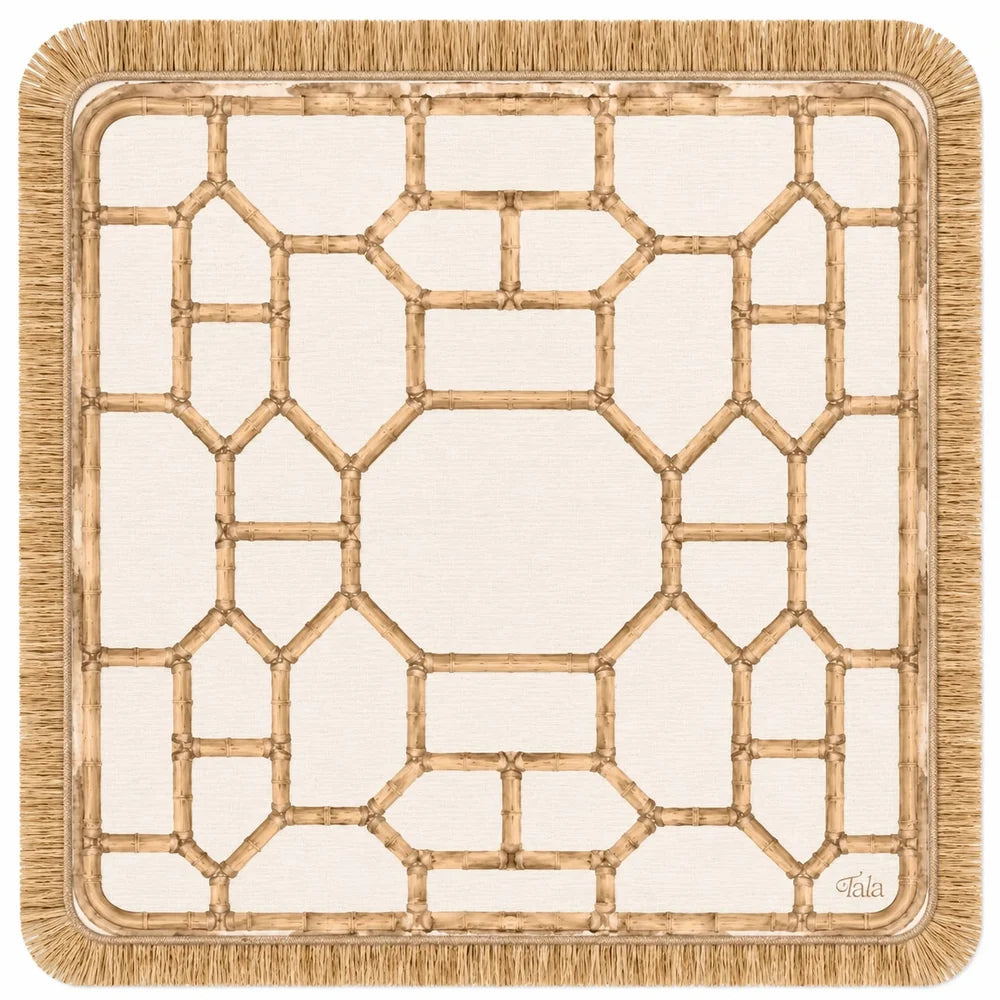 Tala- The Veranda Mahjong Mat- Bamboo Neutral with Rattan Fringe