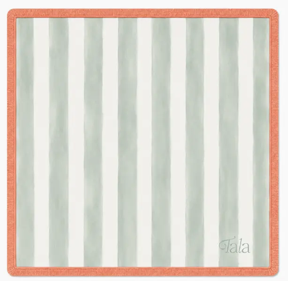 Tala - Cabana Mahjong Mat - Sage & Ivory with Cantaloupe Fringe