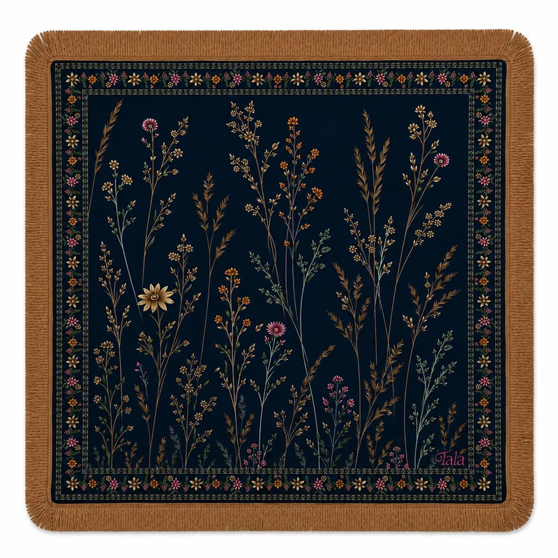 Midnight Wildflowers Mahjong Mat with Suede Fringe by Tala