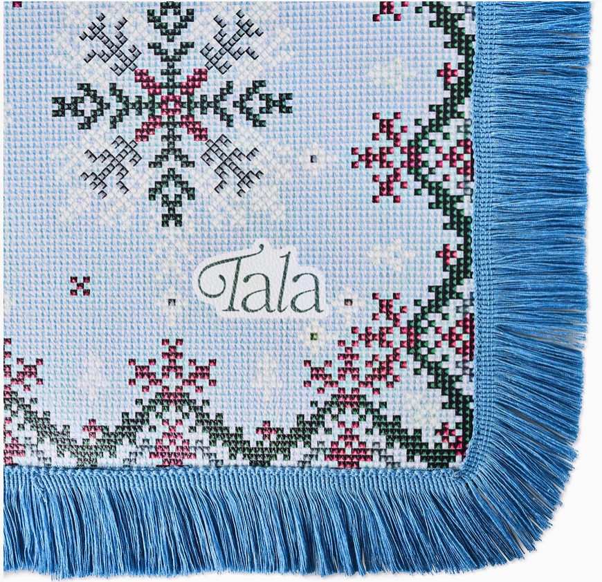 Tala - Sweater Weather - Holiday Mahjong Mat with Winter Blue Fringe